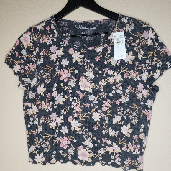 American Eagle Outfitters Tops - American Eagle Gray Lettuce Hem Shirt Size Large